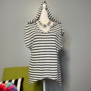 Hard Tail Blue White Striped Linen Hooded Top